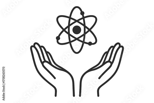 Medical cross in circle above open hands outline linear symbol, healthcare protection concept, clinic and first aid emblem for medical apps, adverts, and greeting cards vector