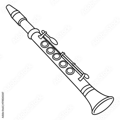Black and White Line Drawing of a Clarinet Instrument