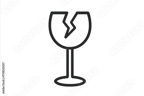 Broken glass line icon, fragile warning symbol. Handle with care sign for packaging. Shattered wineglass concept vector. Minimal pictogram for shipping, logistics, web design.