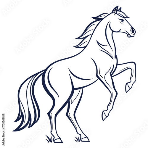 Elegant Line Art of a Prancing Horse, Majestic Equine Silhouette