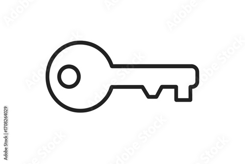 Single line key icon, high quality vector illustration, minimalist flat design, editable stroke, security symbol for websites, internet shops, online stores, digital access, unlock concept