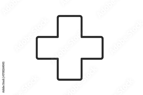 Minimalistic medical cross linear icon, healthcare symbol, first aid sign, clean vector illustration for web design, apps, banners, social media, and digital cards