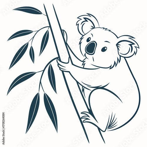 Cute Koala Climbing a Bamboo Tree Cartoon Style Illustration