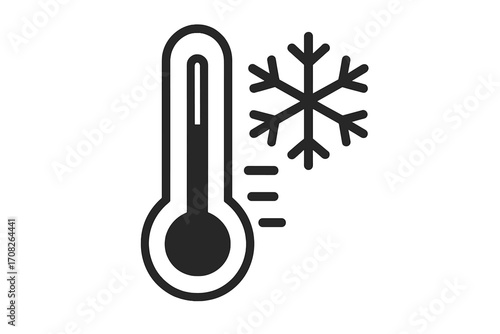 Minimalistic thermometer with snowflake icon, cold temperature symbol, winter weather, freezing, frost, chill concept, linear vector illustration for web, apps, banners, social media, cards