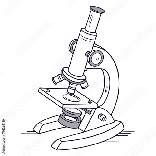 Line Art Illustration of a Microscope for Scientific Research