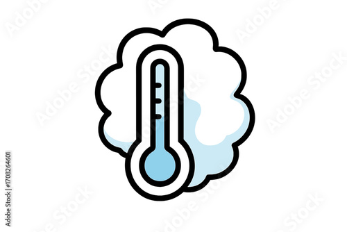 Cold temperature thermometer with snow outline icon, winter weather symbol, frost and freeze concept, icy climate indicator, cartoon vector illustration for apps, graphics, adverts, cards