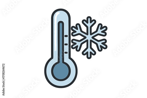 Thermometer with snowflake cold weather symbol, blue winter temperature icon, frost and freeze concept, low temperature thermometer, chilly winter design vector, cold climate indicator illustration
