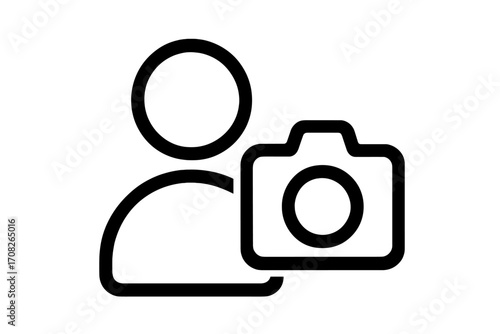 Minimalistic User with Camera Icon, Line Art Vector for Web Design, Graphic Design, Apps, Banners, Social Networks, Portrait Illustration, Transparent Background