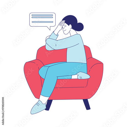 Young Woman Character in Sitting Pose at Hospital Vector Illustration