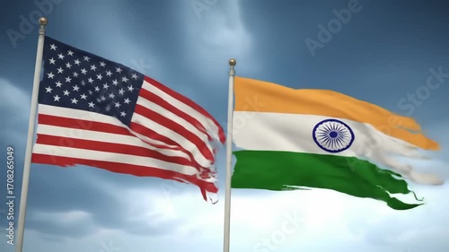USA & India Flags Waving Symbol of a Relationship