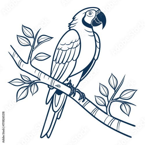Intricate Illustration of a Colorful Parrot Perched on a Branch