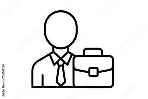 Minimalistic Businessman Icon with Briefcase, Outline Vector for Web, Apps, Banners, Social Network, Corporate Design, Professional Work Concept, Transparent Background