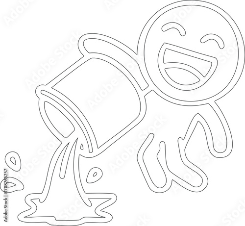 Joyful figure pouring liquid from container outline