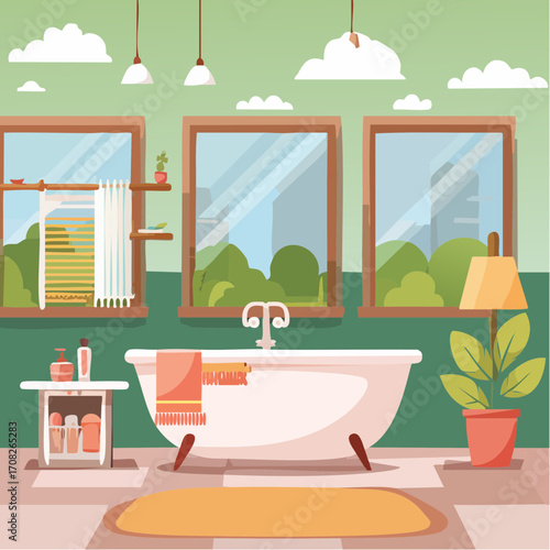 Vector illustration of bathroom interior with space organization.