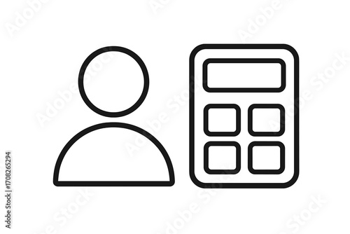 Minimalistic user icon with calculator symbol, simple line art for web, app, social media, business, finance and graphic design vector illustration transparent background