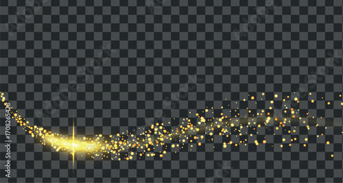 Abstract shiny golden wavy design creates a luxurious frame effect. Shining gold dust and soft glow of reflections add a festive atmosphere. Bokeh effect and sparkling confetti create a sparkling.