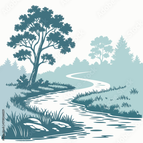 Serene Winding River Through a Lush Forest Landscape