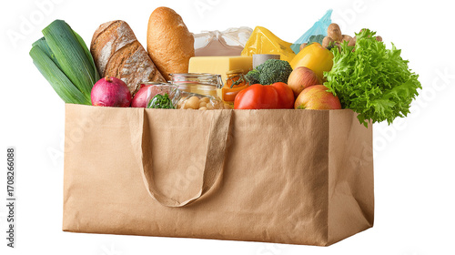 groceries in a bag isolated on transparent white background