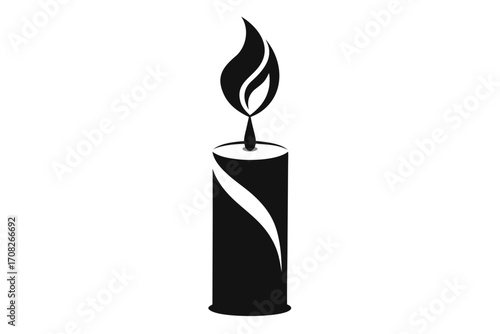 Burning candle vector illustration on white background with glowing flame