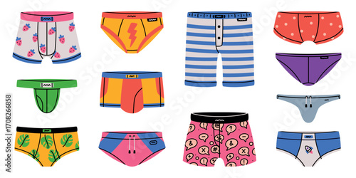 Man Underpants and Underwear Colorful Clothing Vector Set