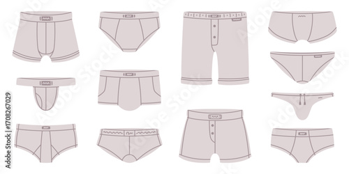 Man Underpants and Underwear Grey Model Clothing Vector Set