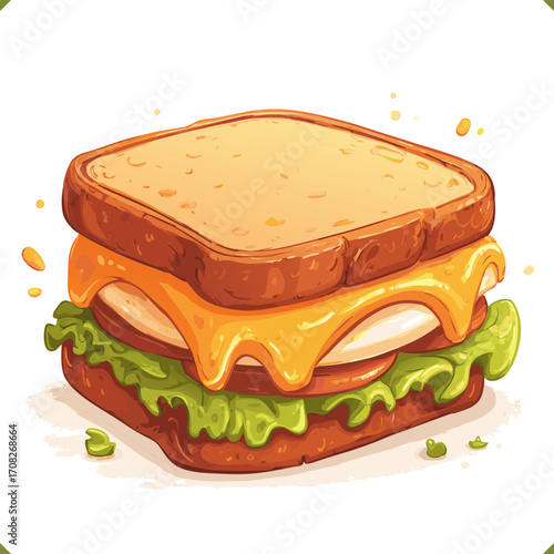 Vector illustration of street style sandwich with egg, cheese, lettuce and bread, isolated on white background