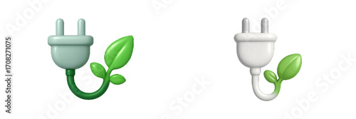 Green energy power plug with leaves representing eco-friendly electricity and sustainable power for environmental conservation