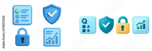 Free Download Digital security shield, data analysis chart, checklist, and quiz symbols for modern business concepts and technology solutions - GFXLoad