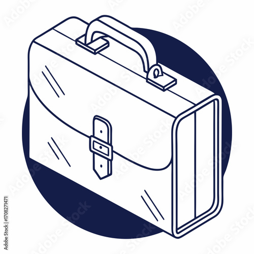 Outline Illustration of a Classic Business Briefcase on a Dark Blue Circle
