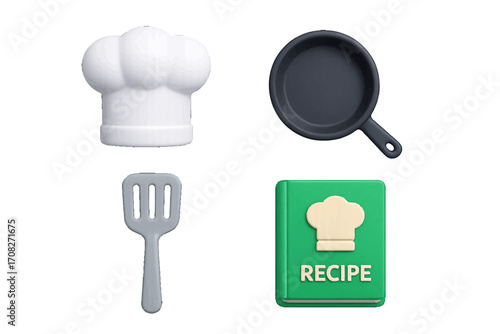 Collection of essential kitchen cooking tools and chef accessories for culinary arts and recipe preparation