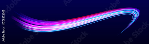 A stream of glowing light curves flows forward like a futuristic river, with soft blue and violet tones. Speed and elegance are blended in every line. Ideal for tech or motion graphics.