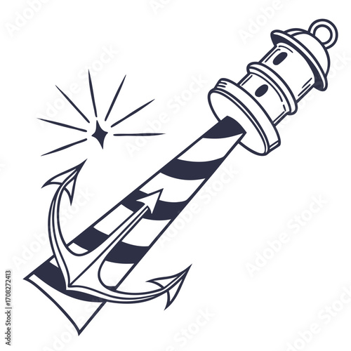 Nautical Anchor Lighthouse Icon in Vintage Style