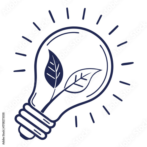Green Energy Idea Lightbulb with Leaves
