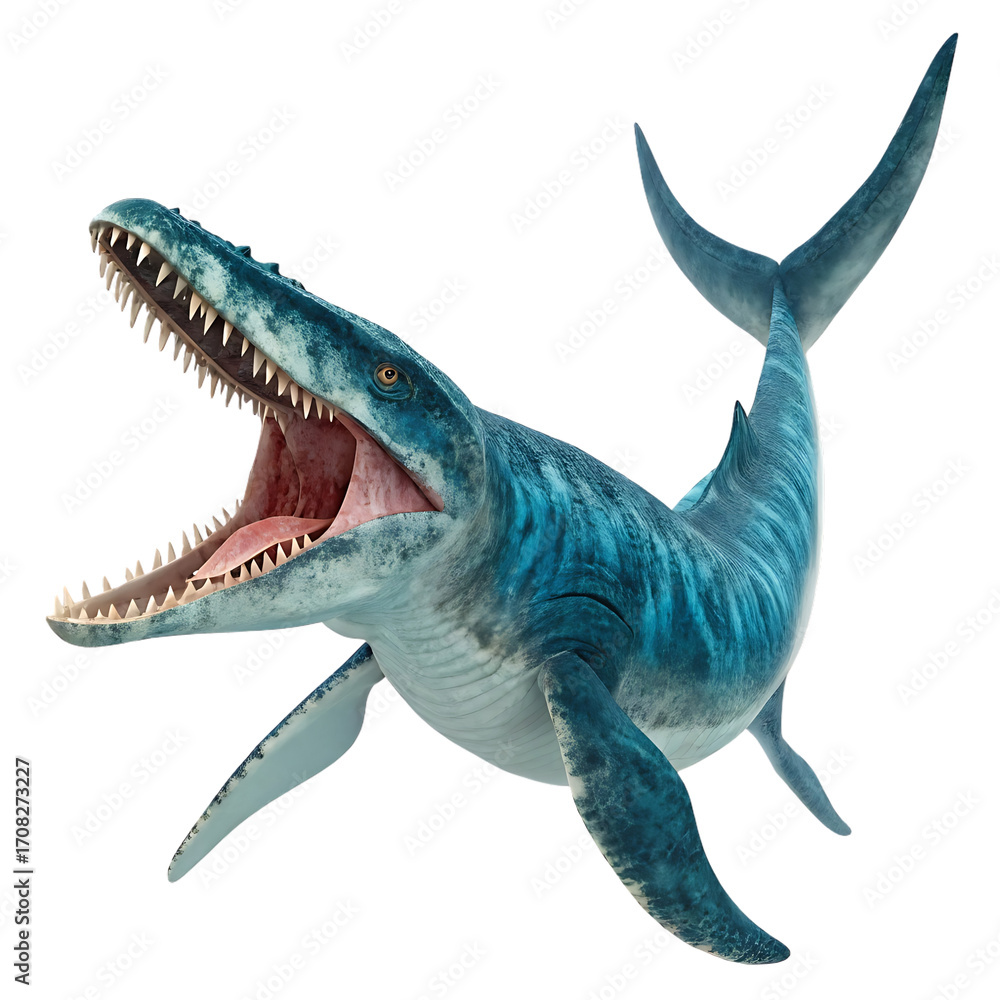 Fototapeta premium Mosasaurus prehistoric marine reptile creature closeup white background, isolated on transparent background