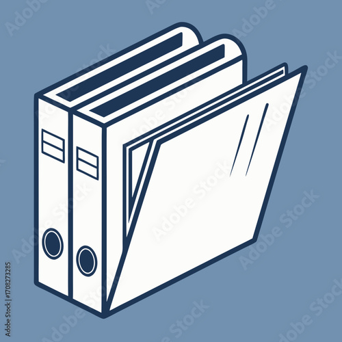 Streamlined illustration of two classic office binders for professional document organization and storage