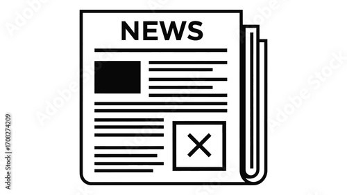 Newspaper with the word news and an x mark isolated on white background