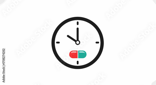 Medicine Reminder Concept With Clock And Capsule Icon