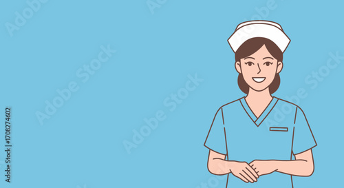 Smiling Nurse In Uniform With A Friendly Expression On Light Blue Background