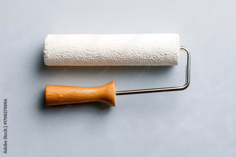 Obraz premium White textured roller wooden handle paint roller white roller