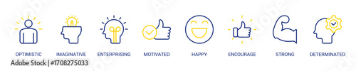 Think Positive Line Color Icon Set. Vector Illustration Concept With Some Icons. Designed In Line Color Style