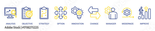 Business Transformation Line Color Icon Set. Vector Illustration Concept With Some Icons. Designed In Line Color Style