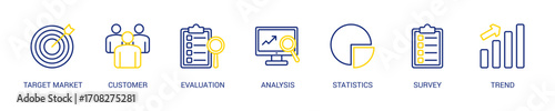 Market Research Line Color Icon Set. Vector Illustration Concept With Some Icons. Designed In Line Color Style