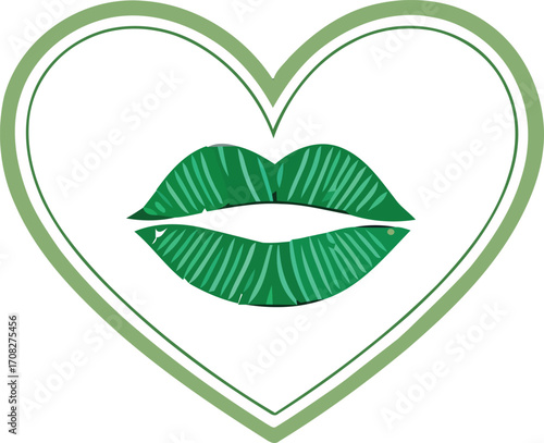 Stylized Green Lips in a Green Heart Double Border A Kiss For Saint Patrick's Day