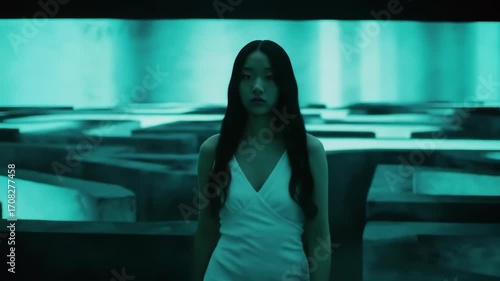 Woman in Futuristic Maze  A Cinematic Journey