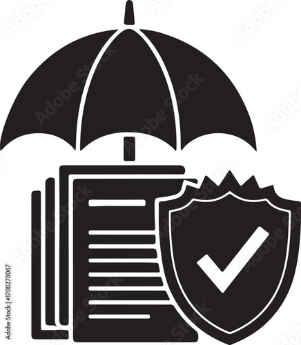 Icon representing insurance protection with umbrella shield and documents vector illustration