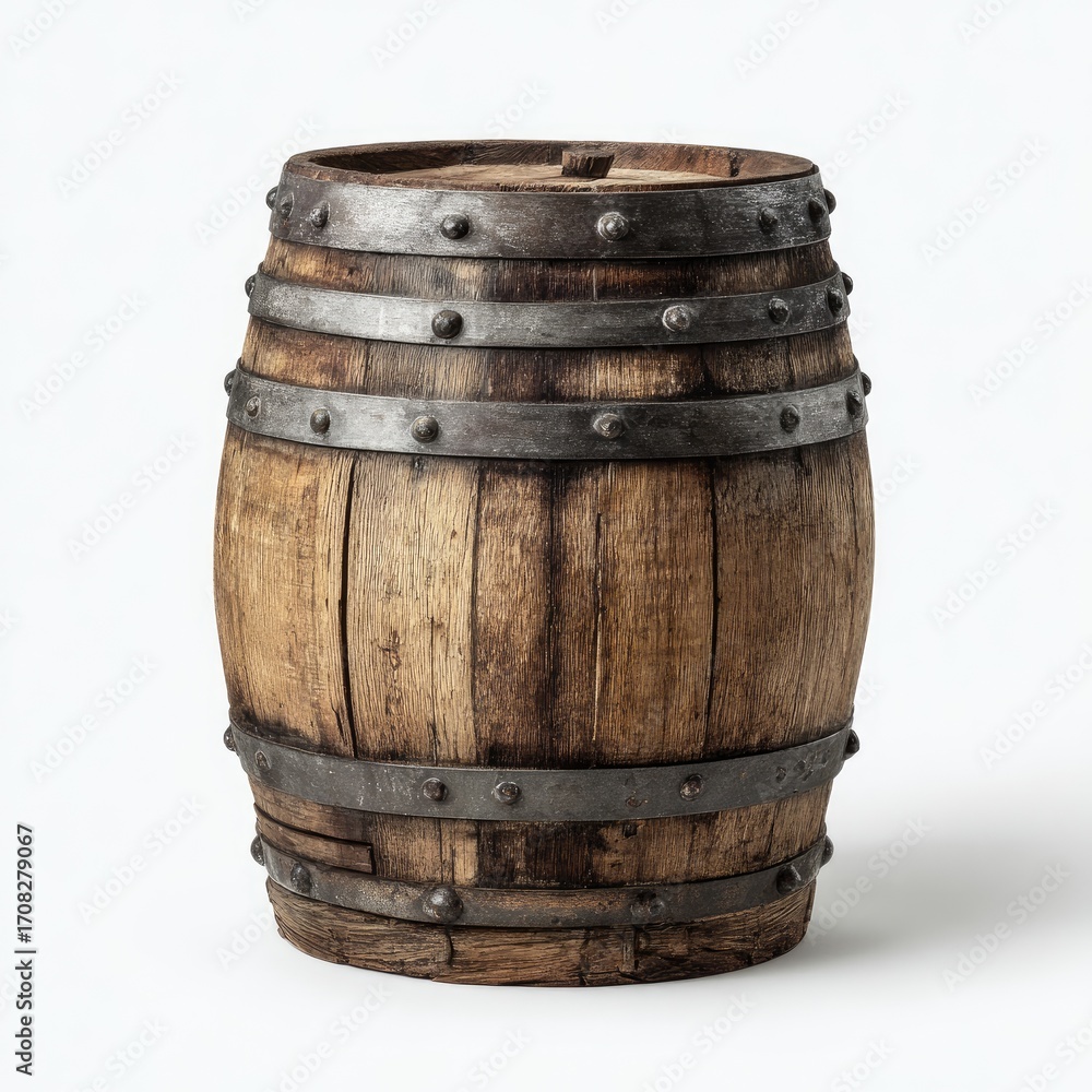 Fototapeta premium Aged wooden barrel with metal bands