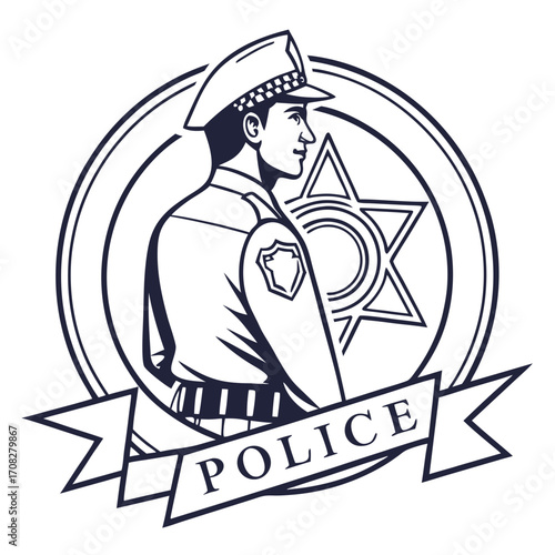 Police Officer Emblem with Star and Banner