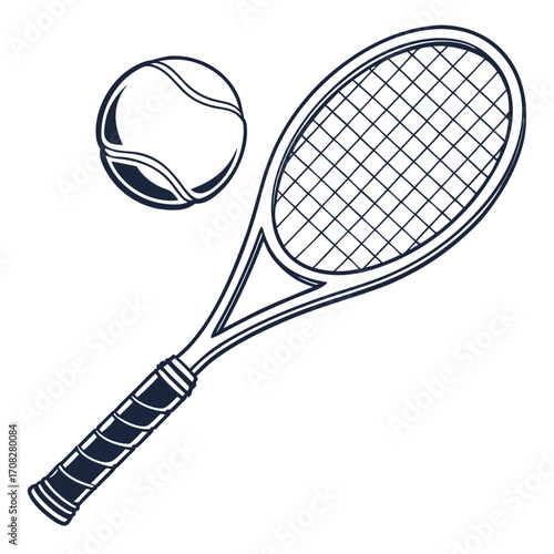 Tennis Racket and Ball Classic Sports Illustration
