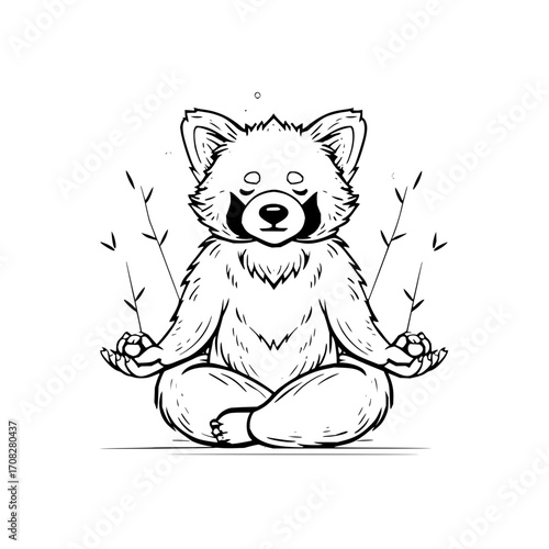 Red panda meditating zen animal yoga pose illustration furry mammal wildlife nature relaxation peace mindfulness