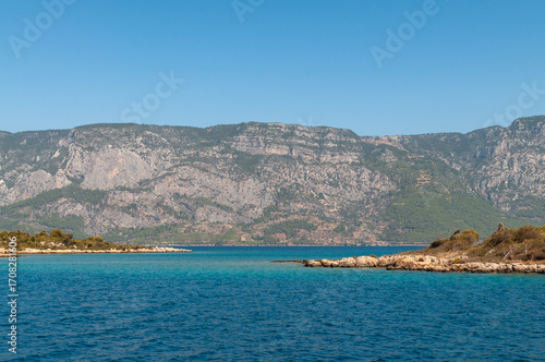 Aegean Islands. The Aegean Sea coast in the Gulf of Gokova in Mugla Province, Turkey. 
